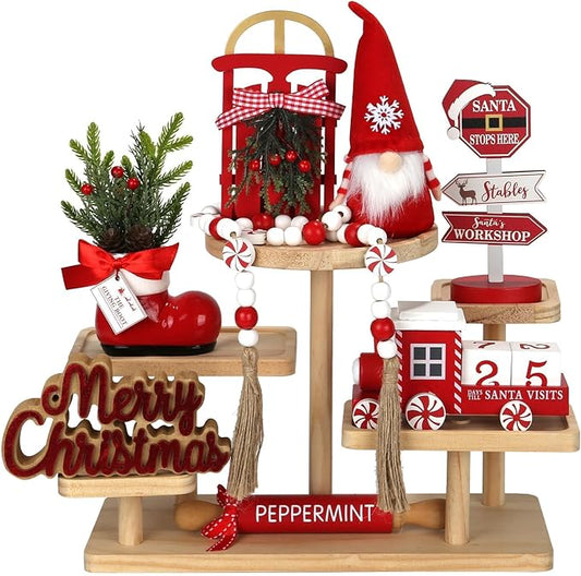 Christmas Decorations 8 PCS Tiered Tray Decor Set Cute Tabletop