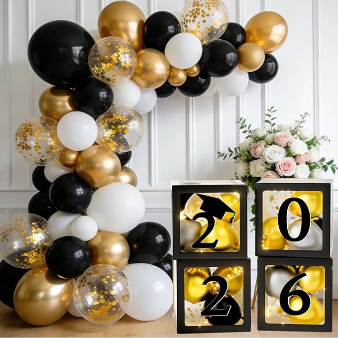 Graduation Decorations Class of 2026 - Black and Gold Graduation