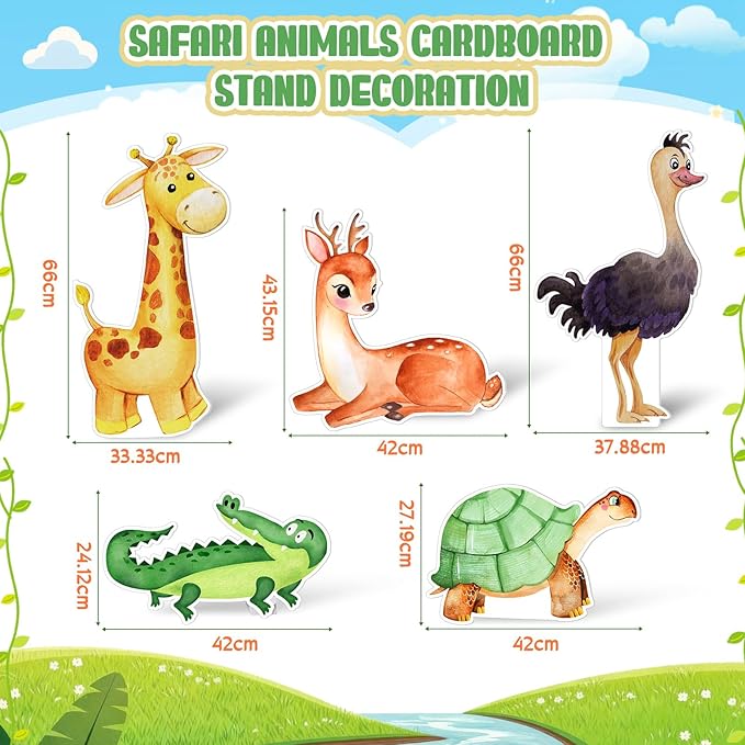 5 Pcs Large Jungle Safari Animal Cardboard Cutouts 16.5 to 26.4 inch