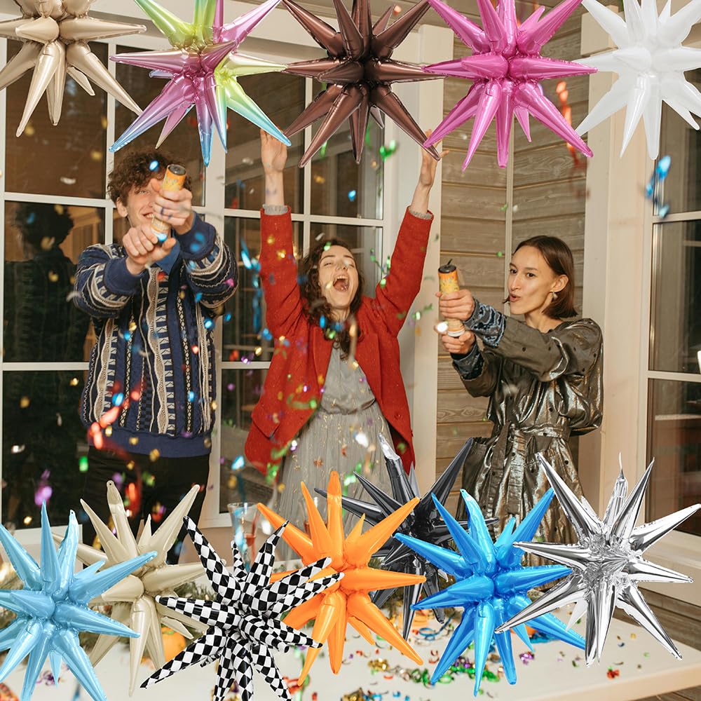 4D 14 Point One-Piece Star Cone Balloon Metallic Spike Explosion Star