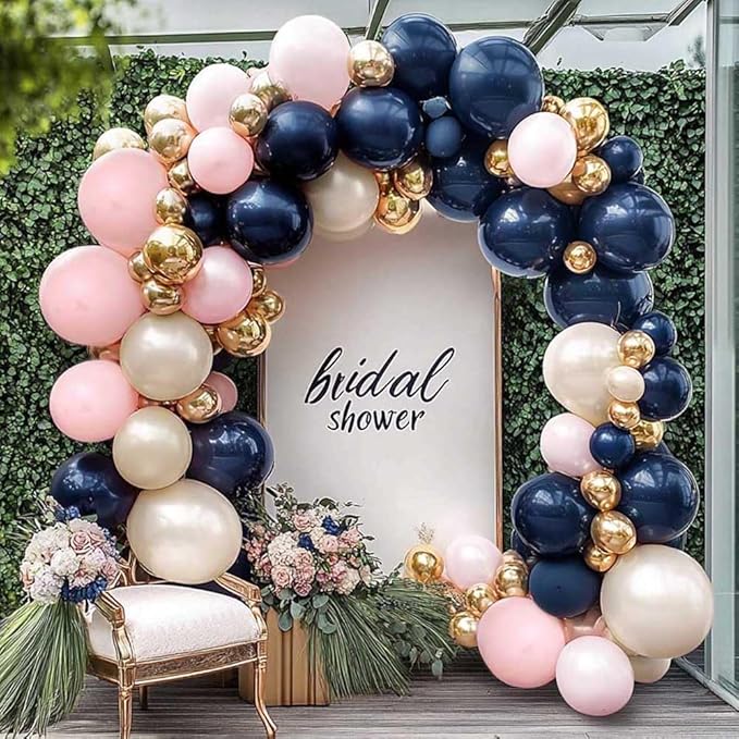 Navy Blue Pink Gold Balloon Arch Kit Double Stuffed Dark Blue Pastel
