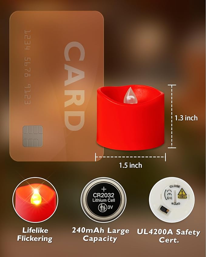 Homemory Red Tea Lights Candles Battery Operated, 200+Hour Flameless