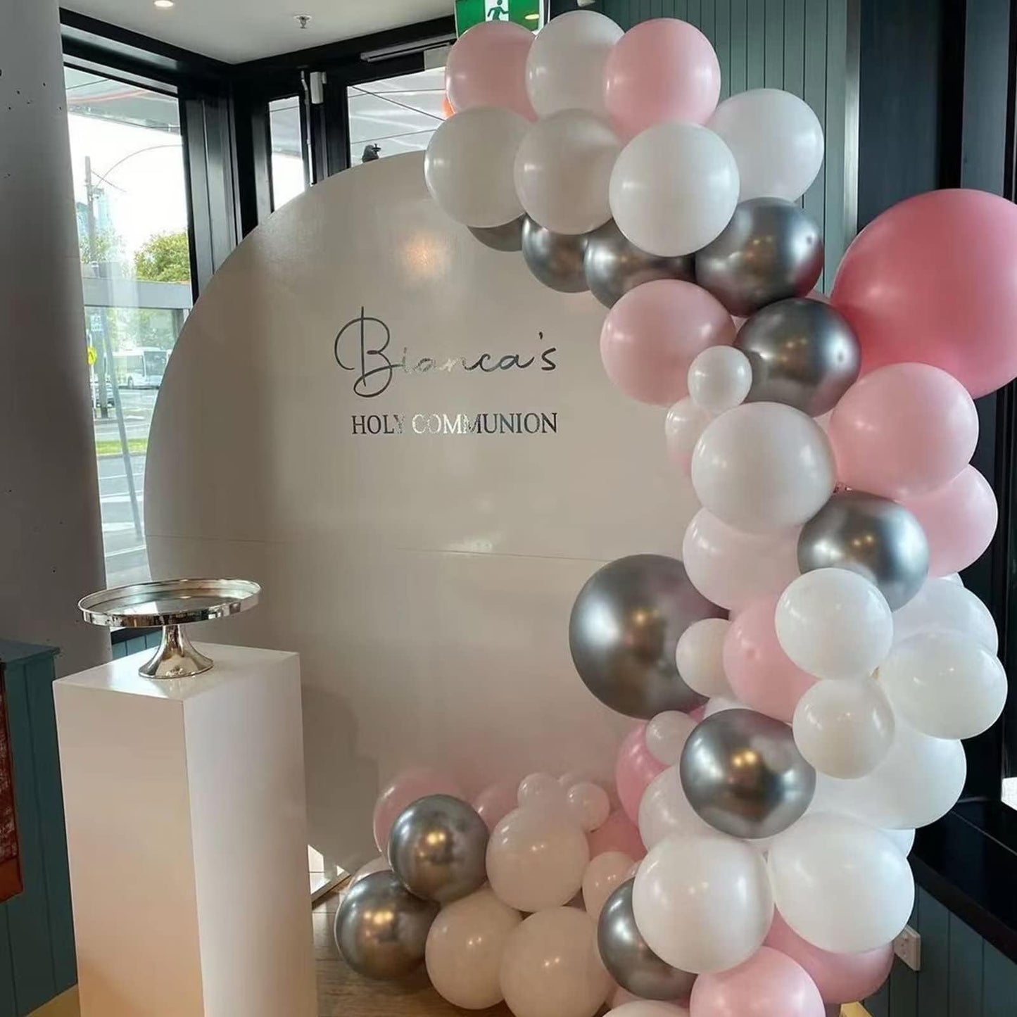Pink and Silver Balloon Arch Kit, Metallic Silver Macaron Pink Balloon