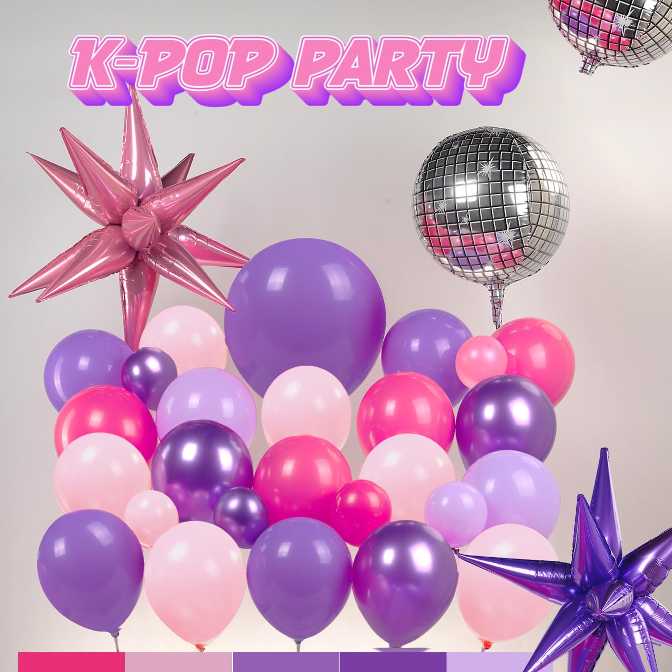 K-Pop Music themed Birthday Decorations with Hot Pink Metallic Purple