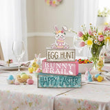 4 Pcs Easter Bunny Table Decor Wooden Pastel Bunny 3 tier Wooden