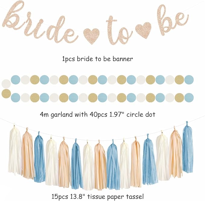 Light Dusty Blue Beige Champagne Bridal Shower Party Decorations