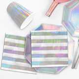 Iridescent Party Supplies - Disposable Paper Plates, Cups and Napkins