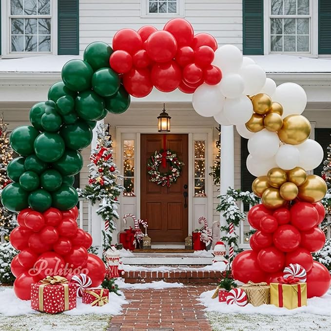 Christmas Balloon Arch Kit 140pcs Double Stuffed Green Red White &