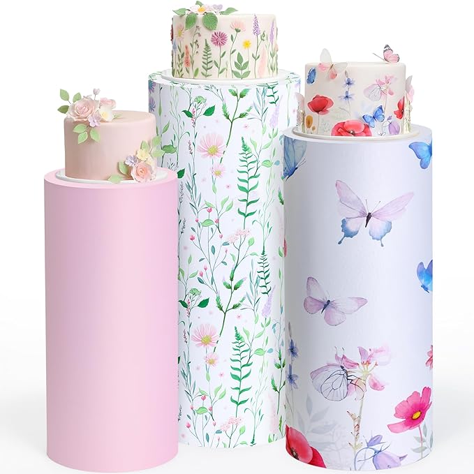 Set of 3 Wildflowers Bridal Shower Spandex Cylinder Stand Cover for