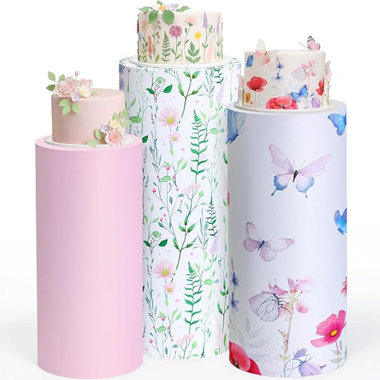 Set of 3 Wildflowers Bridal Shower Spandex Cylinder Stand Cover for