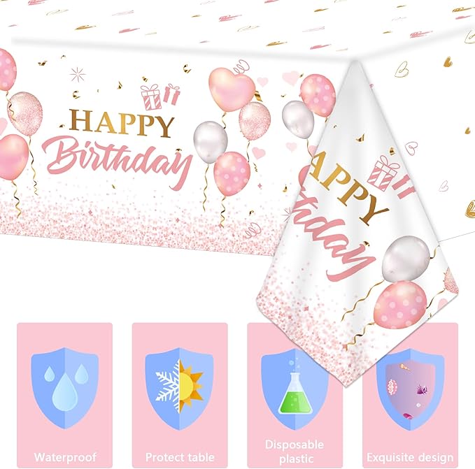 3 Pieces Pink Rose Gold Tablecloth for Rose Gold Birthday Decoration