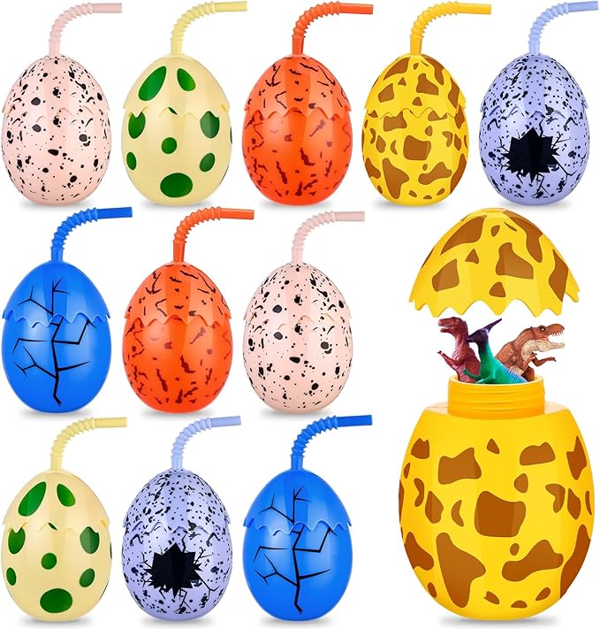 12 Pcs Kids Dinosaur Party Favor Cups with Lids and Straws 10 oz Egg