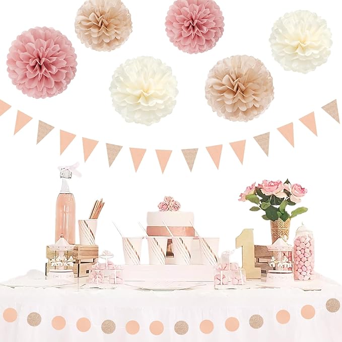 Pink Champagne Peach Rose Gold Boho Party Decorations 23pcs Women