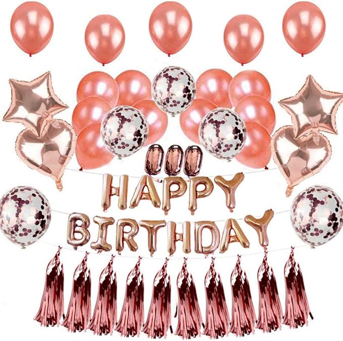 Rose Gold Birthday Balloons Party Decorations Set 38 Pack Party