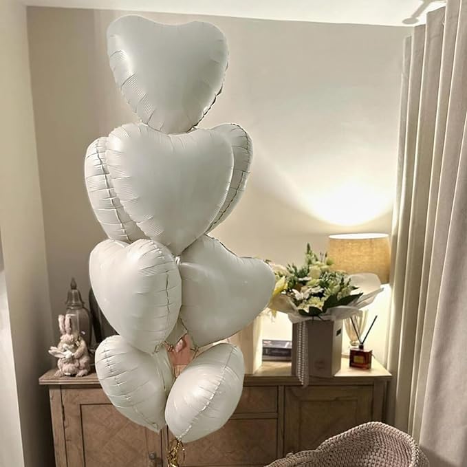 Cream Heart Balloons, 18 Inch Cream Heart Foil Balloons, 12Pcs Boho