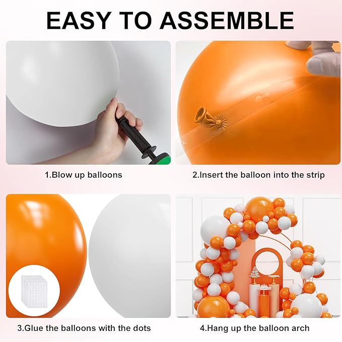 YMSZ Orange Balloons Arch Kit, 134pcs Orange and White Balloons for