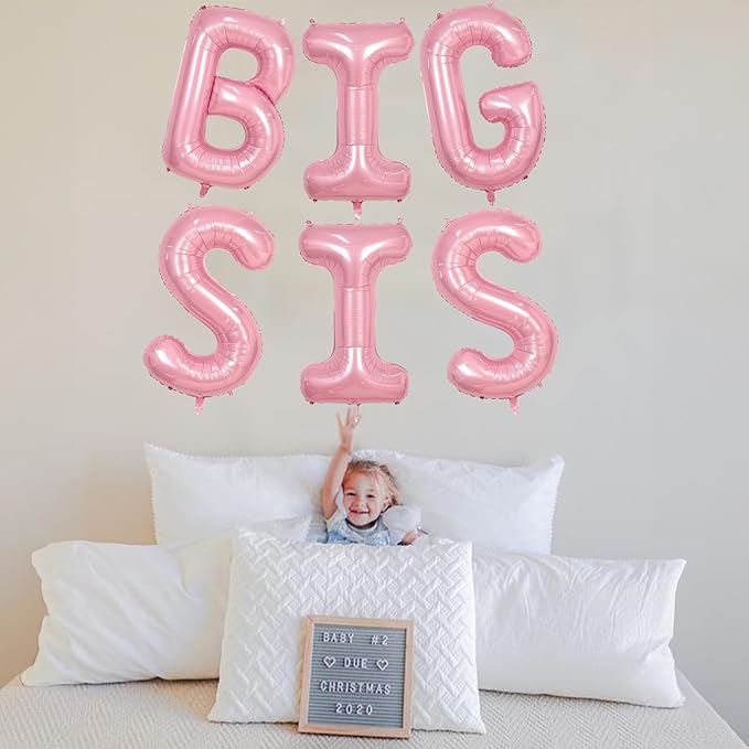 40 Inch Pastel Pink BIG SIS Letter Balloons, Pearl Pink BIG SIS