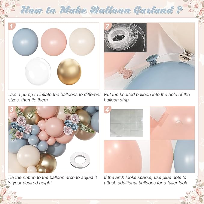 Gender Reveal Balloon Garland Arch Kit 126Pcs Pink Blue Sand White