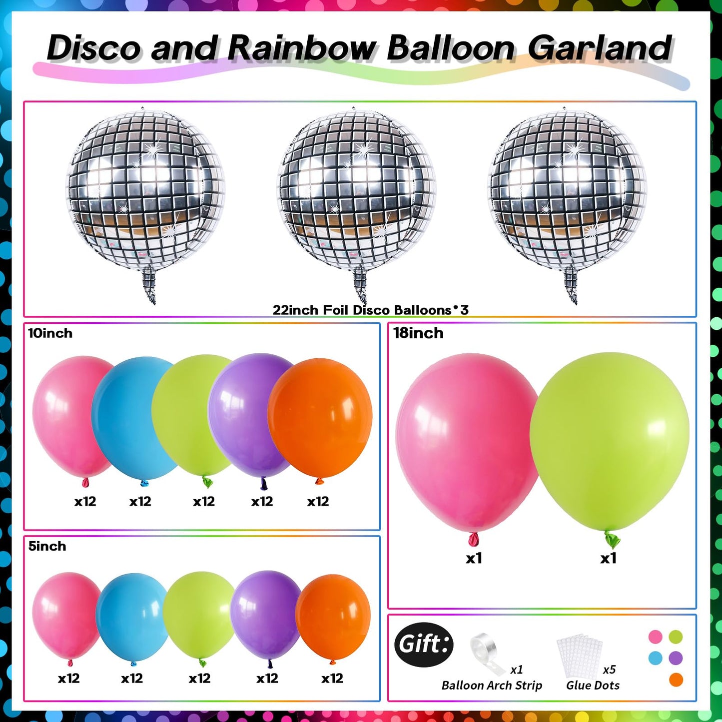Neon Balloon Arch Garland Kit, Colorful Rainbow 70s 80s 90s Theme