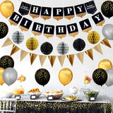 Black & Gold Party Decorations Happy Birthday Banner Balloons