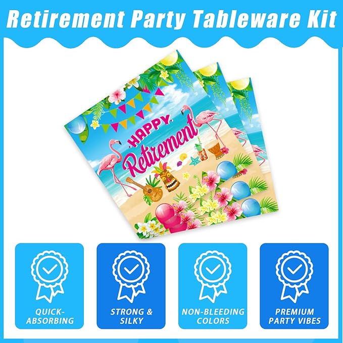 96 Pcs Hawaiian Aloha Retirement Party Plates Luau Tropical Happy