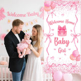 Welcome Home Baby Girl Banner Decorations Pink Bow Baby Shower