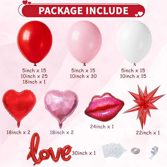 Valentines Day Balloon Arch Garland Kit Red Pink White Balloons with