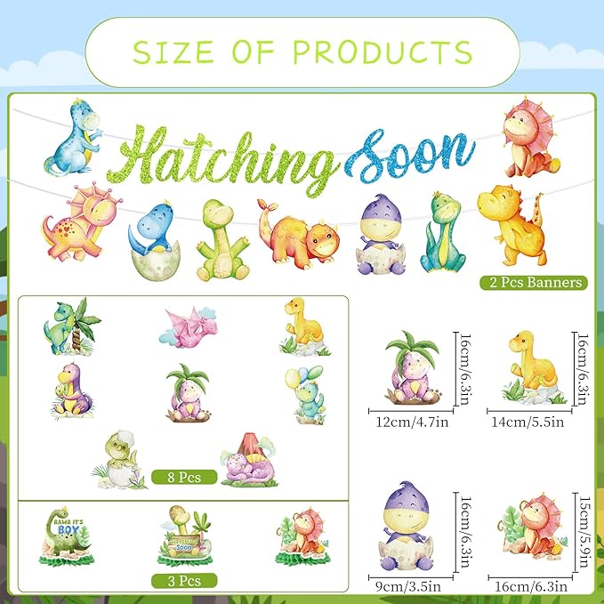 Dinosaur Baby Shower Decorations No DIY Hatching Soon Banners Baby