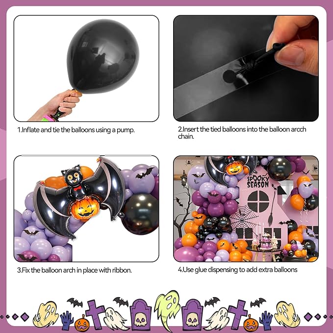 Halloween Balloon Arch Garland Pink Purple Balloons with Star Cute