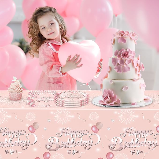 41Pcs Rose Gold Birthday Party Decorations Happy Birthday Plates and