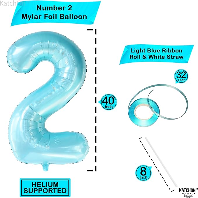 KatchOn Giant Light Blue Number 2 Balloon - 40 Inch | Light Blue 2