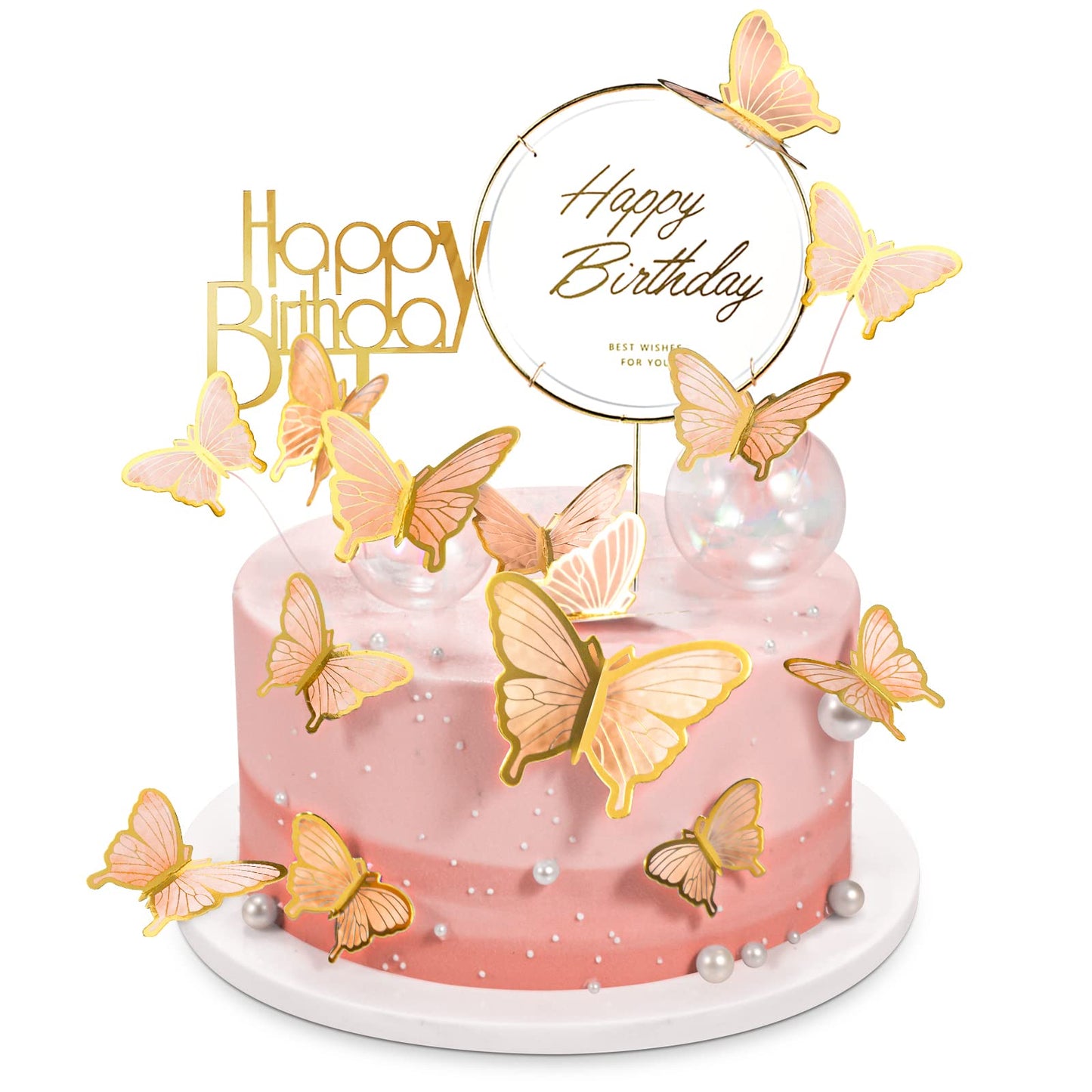 LANGPA 22-Pieces Butterfly Cake Decorations With Happy Birthday Orange