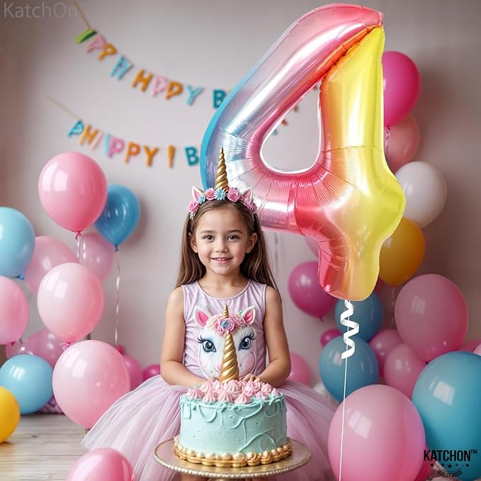 KatchOn, Giant, Rainbow 4 Balloon Number - 40 Inch | Number 4