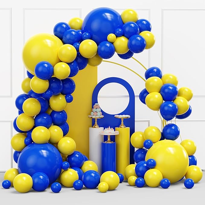 YMSZ Blue and Yellow Balloons Arch Kit, 134pcs Royal Blue and Yellow