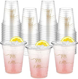 50 Pcs Mr and Mrs Cups 12 oz Plastic Wedding Cups Clear Engagement