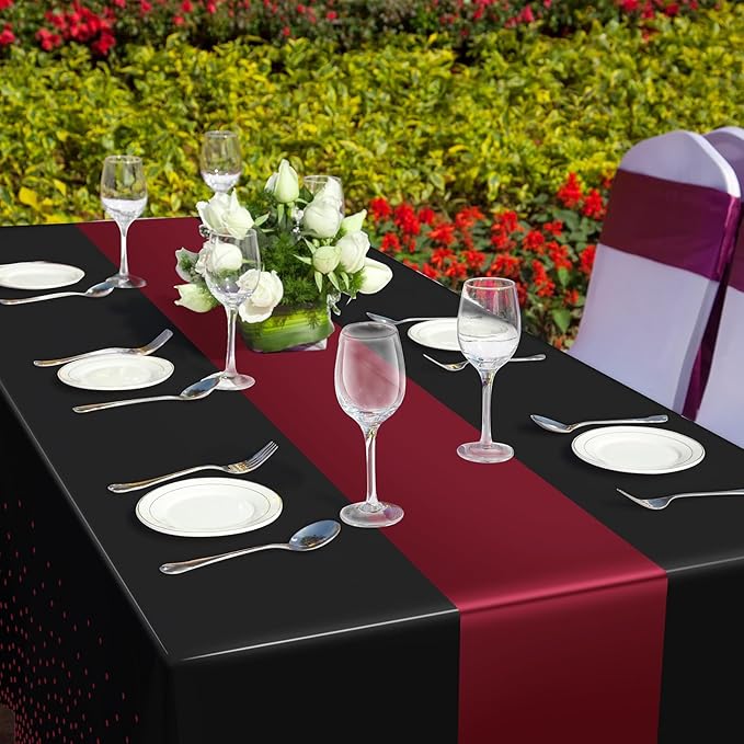 1Pcs Black and Maroon Tablecloth Party Decorations,Plastic Black