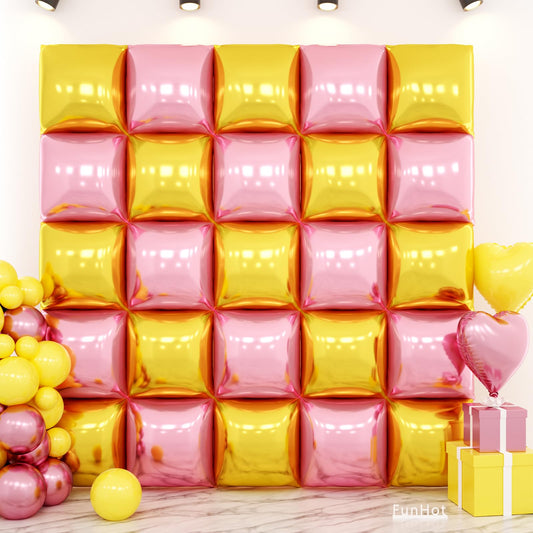Pearl Pink and Gold Square Foil Balloon Wall,19 Inches Double Sided