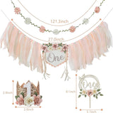 First Birthday Decorations for Girl Light Pink High Chair Banner One