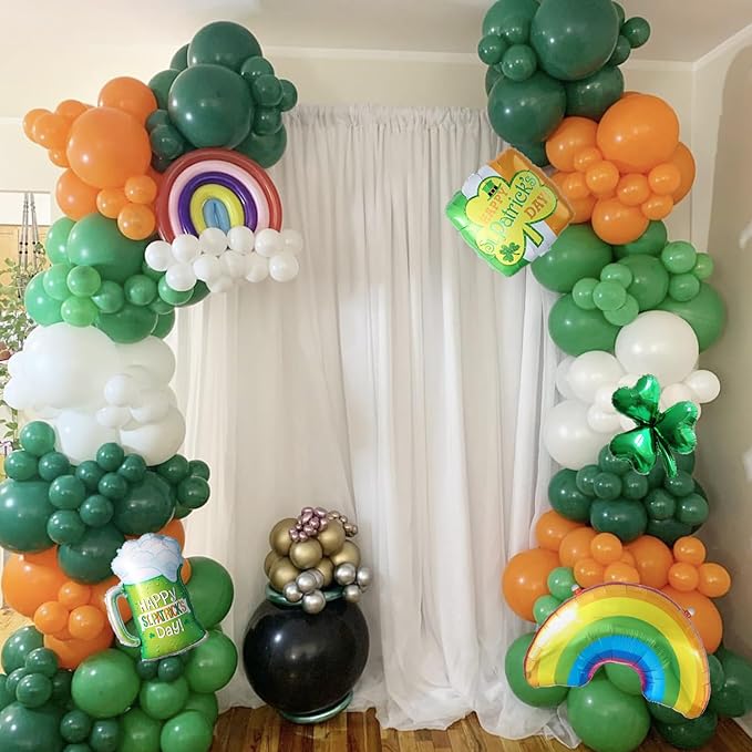 154Pcs St.Patrick's Day Balloon Arch Garland Kit Green Orange White