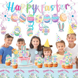Easter Party Decorations Set with Happy Banner Rabbit Big Tablecloth