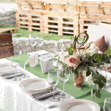 8Pack Plastic Tablecloths and Satin Table Runner Set Disposable White