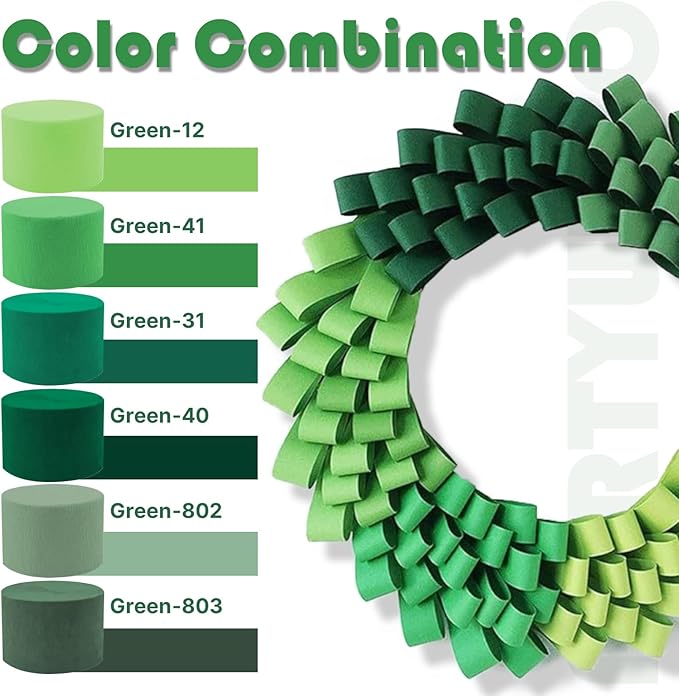 PartyWoo Sage Green Crepe Paper Streamers 6 Rolls 492 ft Pack of