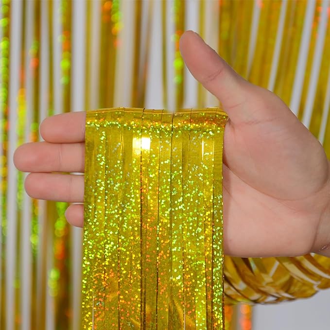 Gold Tinsel Curtain Backdrop – Melsan 2 Pack 3.2 ft x 8 ft Metallic