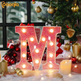 Pooqla LED Marquee Letter Lights, Pink Glitter Alphabet Sign Battery P