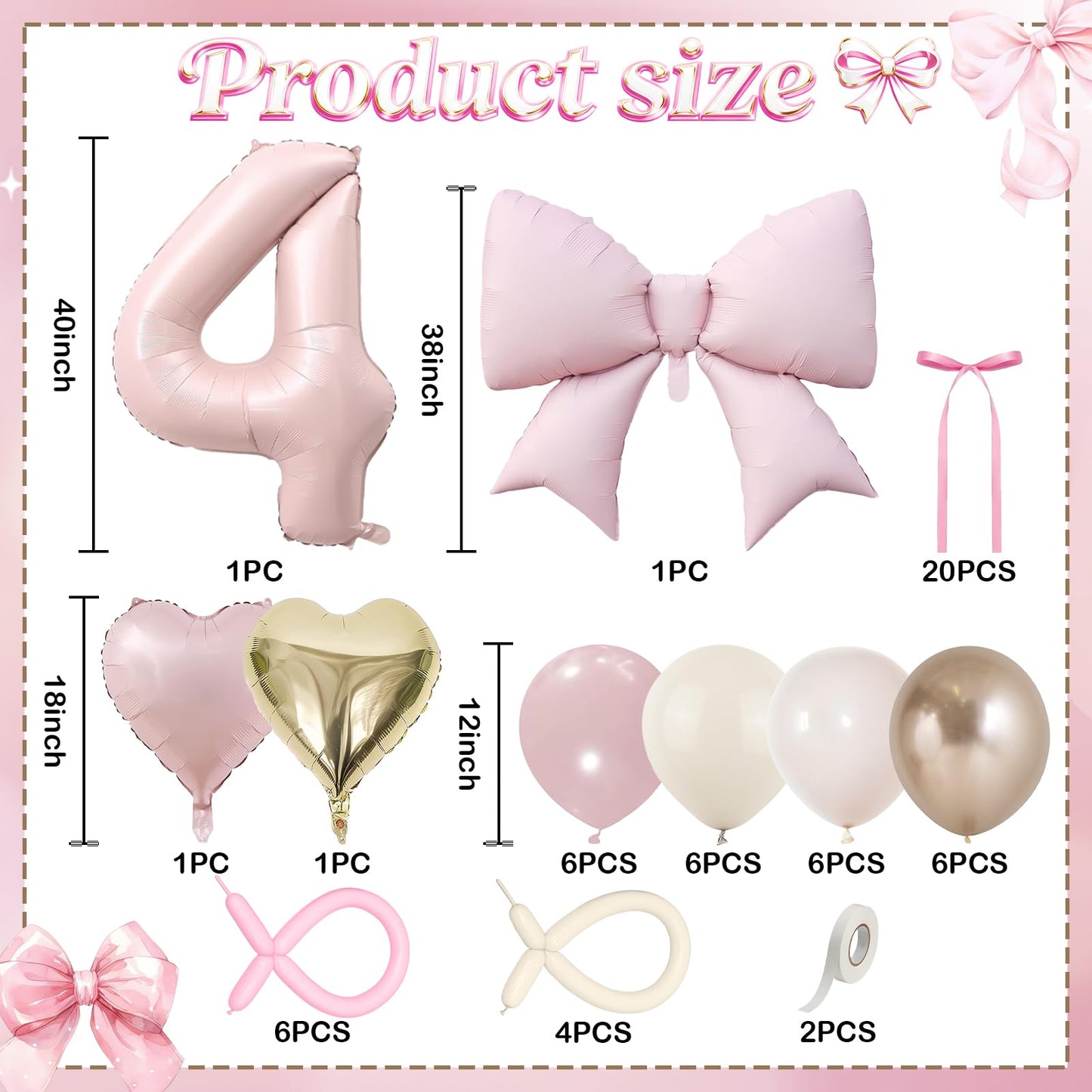 Pink 4 Balloon Number 40 Inch, Dusty Blush Pink Gold Sand White Latex