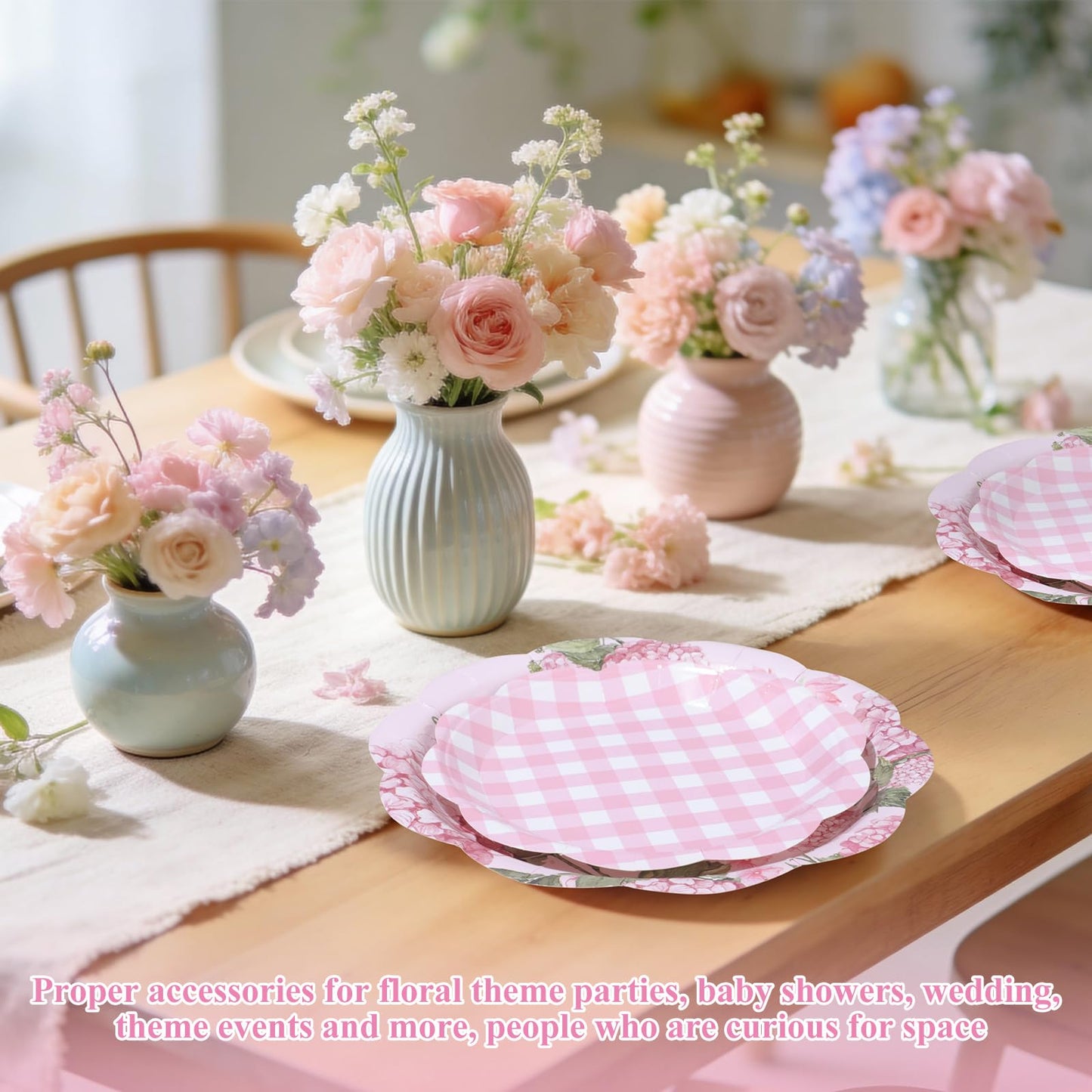 Mumufy 100 Pack Hydrangea Paper Plates 9" & 7" Disposable Checkered