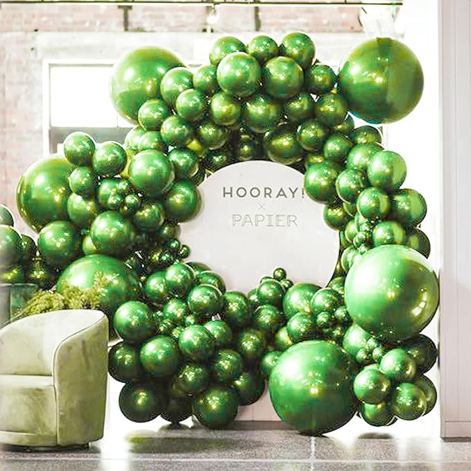PartyWoo Metallic Green Balloons 100pcs Different Sizes of 18 12 10 5