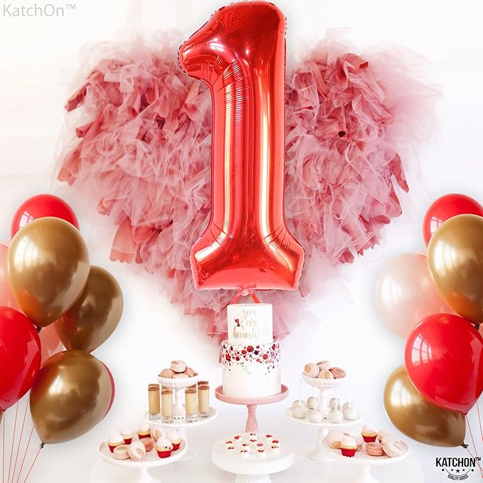KatchOn, Red Number 1 Balloons - 40 Inch | Foil Balloon For 1 Happy