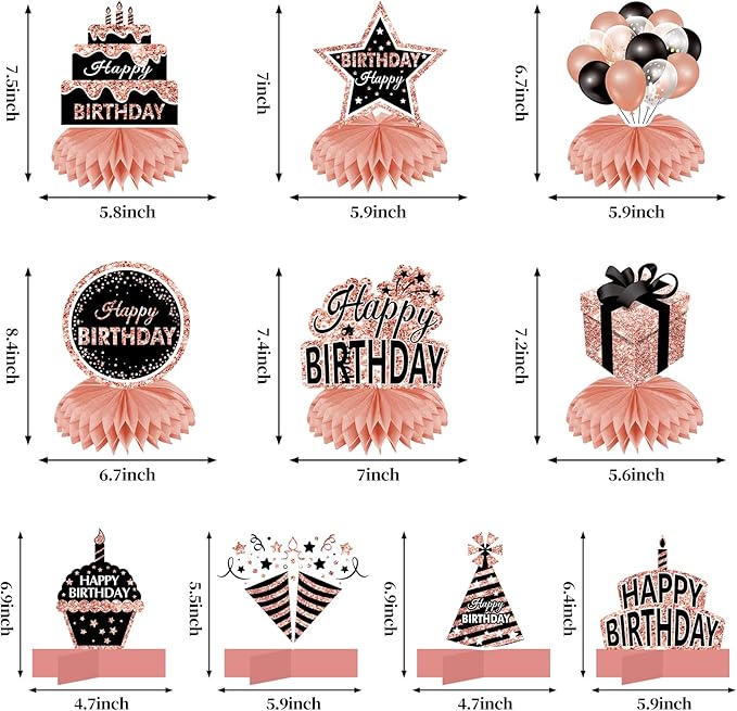10Pcs Rose Gold Birthday Decorations Honeycomb Centerpieces for Girls