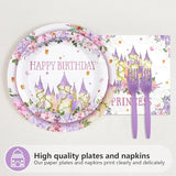 96Pcs Princess Birthday Party Supplies Purple Tower Castle Party